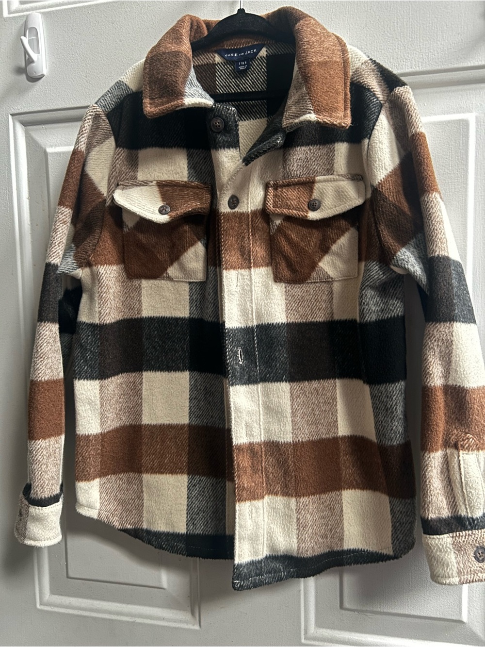 Janie and Jack Brown & Cream Plaid Button-Front Shacket Sz 7/8 - Picture 5 of 13